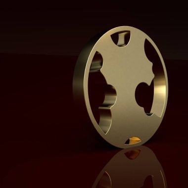 Kahverengi arka planda izole edilmiş altın toprak küre ikonu. Dünya ya da Dünya işareti. Küresel internet sembolü. Geometrik şekiller. Minimalizm kavramı. 3 Boyutlu resimleme.