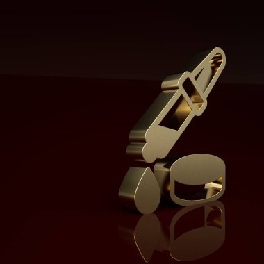 Altın Pipette simgesi kahverengi arkaplanda izole edilmiş. Tıbbi elementler, kimya laboratuarı ekipmanları. Damlalı boru. Tıp sembolü. Minimalizm kavramı. 3 Boyutlu resimleme.