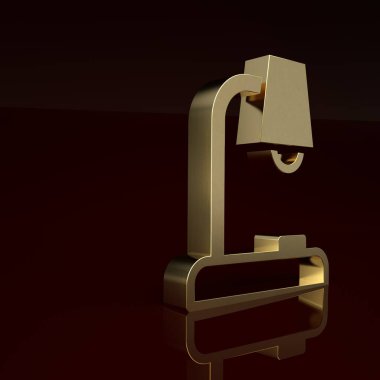 Altın Masa Lambası simgesi kahverengi arkaplanda izole edildi. Minimalizm kavramı. 3 Boyutlu resimleme.