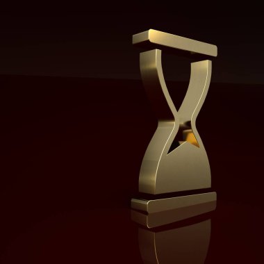 Kahverengi arka planda izole edilmiş kum ikonu akan eski altın kum saati. Kum saati işareti. İş ve zaman yönetimi kavramı. Minimalizm kavramı. 3 Boyutlu resimleme.
