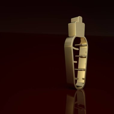 Kahverengi arka planda izole edilmiş altın havuç ikonu. Minimalizm kavramı. 3 Boyutlu resimleme.