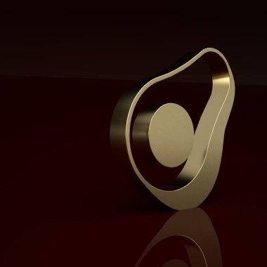 Kahverengi arka planda altın Avokado meyve ikonu izole edildi. Minimalizm kavramı. 3 Boyutlu resimleme.