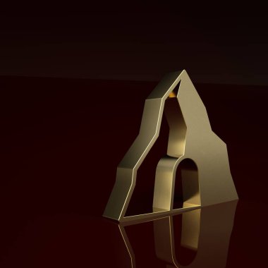 Kahverengi arka planda izole edilmiş altın madeni ikonu. Minimalizm kavramı. 3 Boyutlu resimleme.