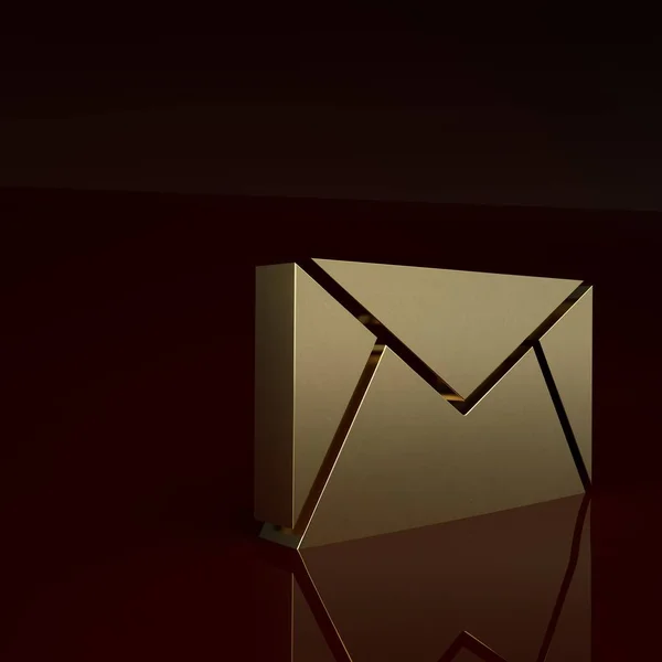 Gold Mail and e-mail icon isolated on brown background. Envelope symbol e-mail. Email message sign. Minimalism concept. 3D render illustration.