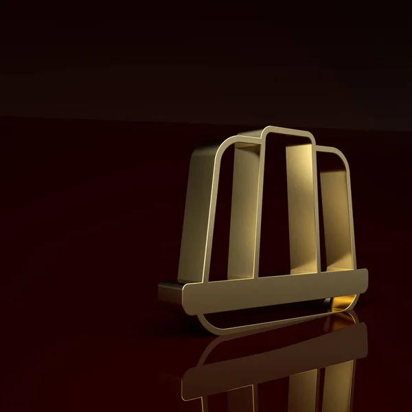 Gold Jelly cake icon isolated on brown background. Jelly pudding. Minimalism concept. 3D render illustration.