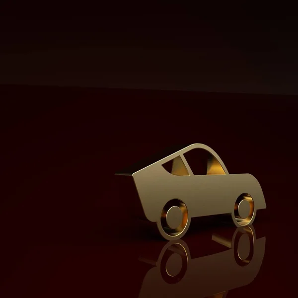 Gold Car icon isolated on brown background. Minimalism concept. 3D render illustration.