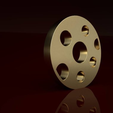 Altın Dolunay simgesi kahverengi arkaplanda izole edildi. Bulutlu gece işareti. Uyku rüyalarının sembolü. Gece ya da yatak zamanı tabelası. Minimalizm kavramı. 3 Boyutlu resimleme.