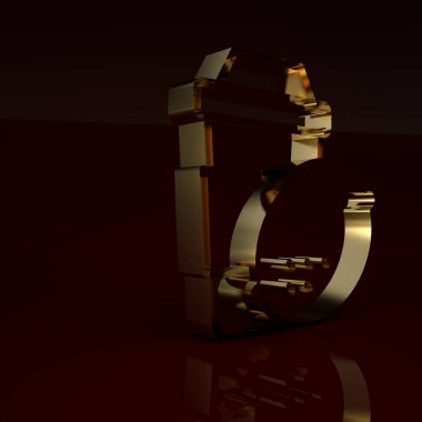 Kahverengi arka planda limon ikonu olan bir fincan altın çay. Minimalizm kavramı. 3 Boyutlu resimleme.