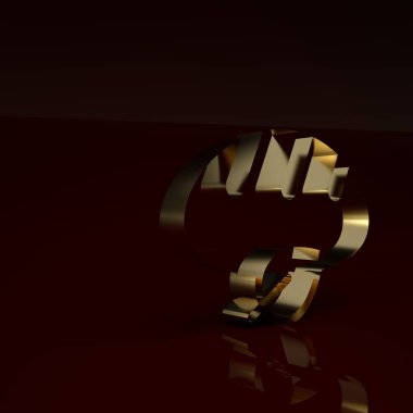 Kahverengi arka planda izole edilmiş altın vejetaryen ekmek ikonu. Minimalizm kavramı. 3 Boyutlu resimleme.