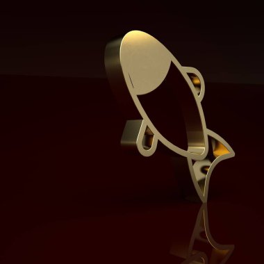 Kahverengi arka planda izole edilmiş Altın Balık simgesi. Minimalizm kavramı. 3 Boyutlu resimleme.