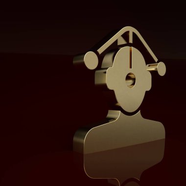 Altın Hipnoz simgesi kahverengi arka planda izole edildi. Minimalizm kavramı. 3 Boyutlu resimleme.