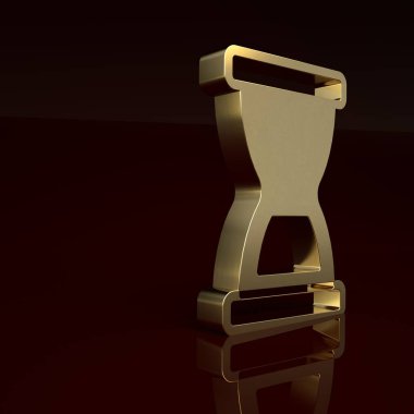 Kahverengi arka planda izole edilmiş kum ikonu akan eski altın kum saati. Kum saati işareti. İş ve zaman yönetimi kavramı. Minimalizm kavramı. 3 Boyutlu resimleme.