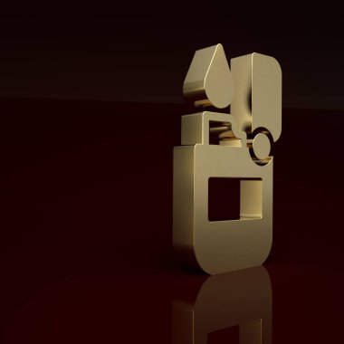 Kahverengi arkaplanda izole edilmiş altın renkli simge. Minimalizm kavramı. 3 Boyutlu resimleme.