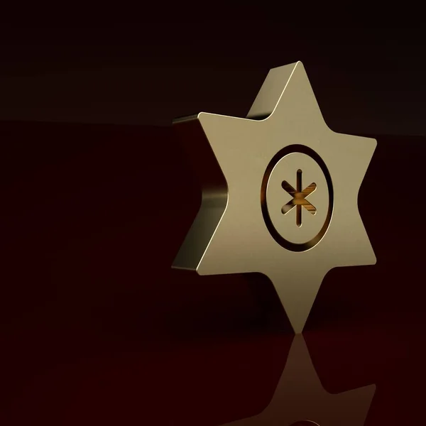 Gold Falling star icon isolated on brown background. Meteoroid, meteorite, comet, asteroid, star icon. Minimalism concept. 3D render illustration.