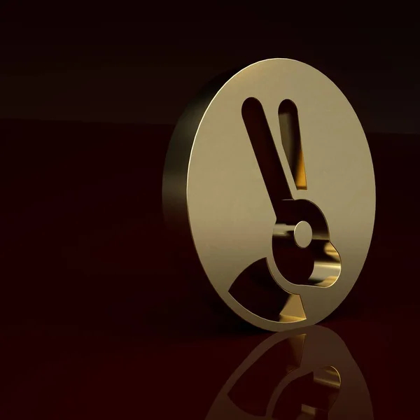 Gold Animal cruelty free with rabbit icon isolated on brown background. Minimalism concept. 3D render illustration.
