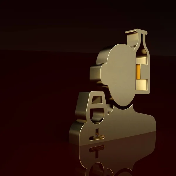 Gold Alcoholism, or alcohol use disorder icon isolated on brown background. Minimalism concept. 3D render illustration.