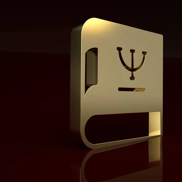 Gold Psychology book icon isolated on brown background. Psi symbol. Mental health concept, psychoanalysis analysis and psychotherapy. Minimalism concept. 3D render illustration.