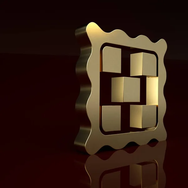 Gold Checkered napkin icon isolated on brown background. Minimalism concept. 3D render illustration.