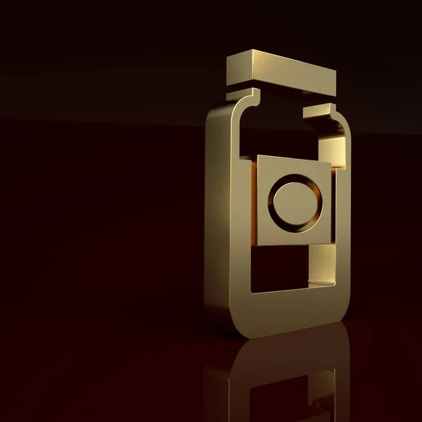 Gold Jam jar icon isolated on brown background. Minimalism concept. 3D render illustration.