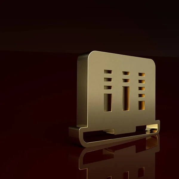 Gold Sound or audio recorder or editor software on laptop icon isolated on brown background. Minimalism concept. 3D render illustration.
