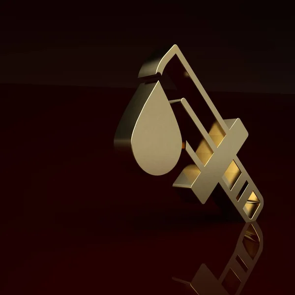 Gold Bloody knife icon isolated on brown background. Minimalism concept. 3D render illustration.