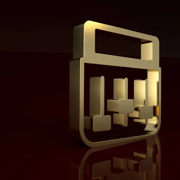 Gold Drum machine music producer equipment icon isolated on brown background. Minimalism concept. 3D render illustration.