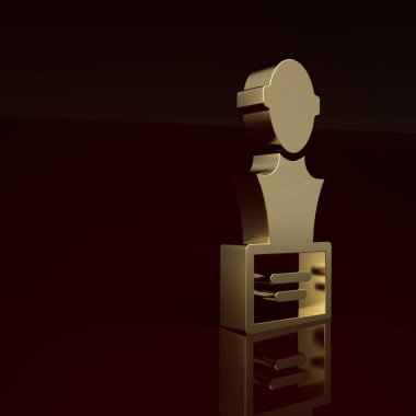 Altın alçıtaşı heykel büstü simgesi kahverengi arka planda izole edildi. Minimalizm kavramı. 3 Boyutlu resimleme.