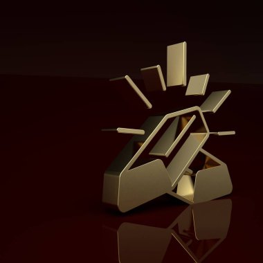Kahverengi arka planda izole edilmiş altın külçeleri simgesi. Bankacılık işi konsepti. Minimalizm kavramı. 3 Boyutlu resimleme.