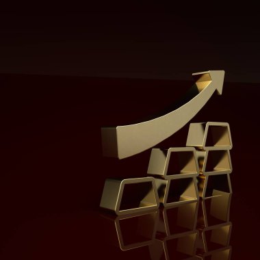 Kahverengi zemin üzerinde altın külçeleri simgesi olan altın finans çizelgesi. Finansal başarı kavramı. Altın yatırım konsepti. Minimalizm kavramı. 3 Boyutlu resimleme.