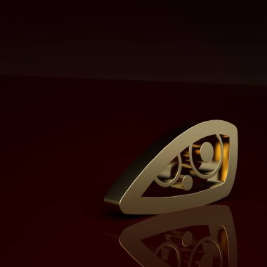 Kahverengi arka planda izole edilmiş altın renkli araba far ikonu. Minimalizm kavramı. 3 Boyutlu resimleme.