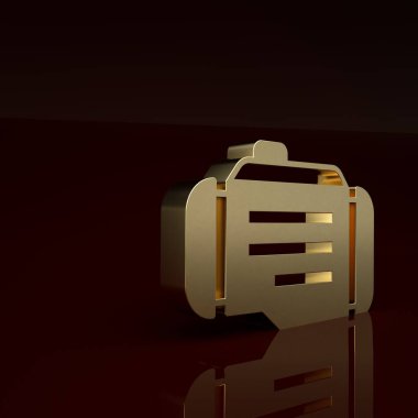 Kahverengi arkaplanda altın rengi motor simgesi izole edildi. Minimalizm kavramı. 3 Boyutlu resimleme.