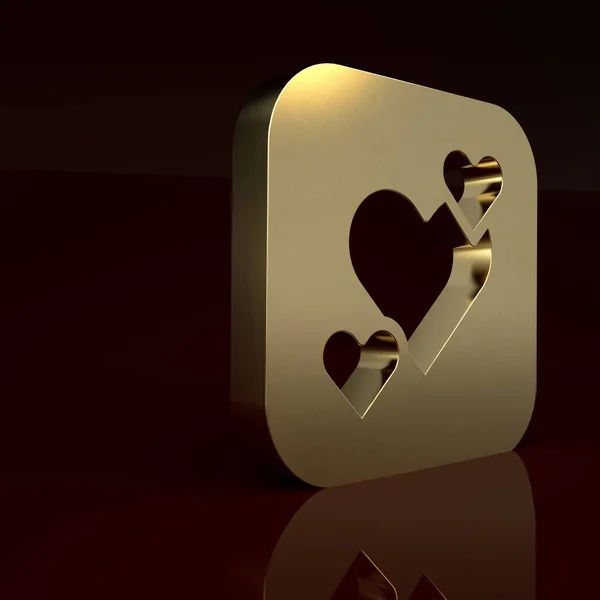 Gold Heart icon isolated on brown background. Romantic symbol linked, join, passion and wedding. Happy Valentines day. Minimalism concept. 3D render illustration.