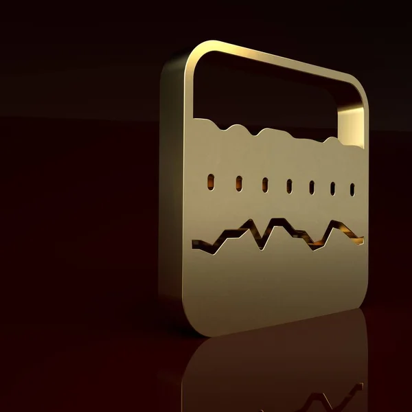 Gold Soil ground layers icon isolated on brown background. Minimalism concept. 3D render illustration.