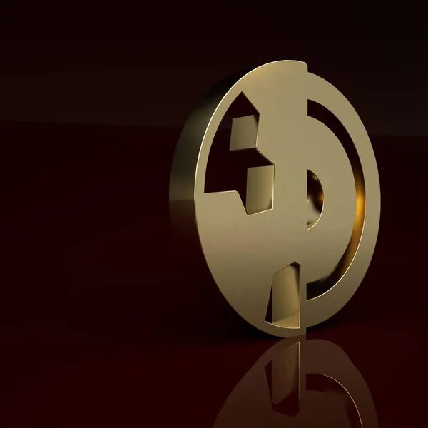 Gold Earth core structure crust icon isolated on brown background. Minimalism concept. 3D render illustration.