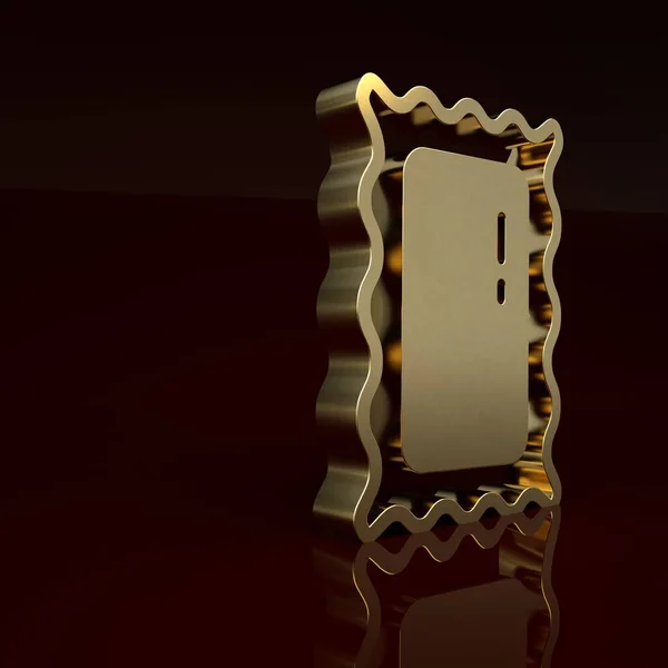 Gold Big full length mirror for bedroom, shops, backstage icon isolated on brown background. Minimalism concept. 3D render illustration.