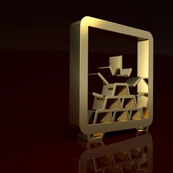 Gold Safe with gold bars icon isolated on brown background. Precious metals on deposit in bank. Metallic treasury. Reliable data protection. Minimalism concept. 3D render illustration.