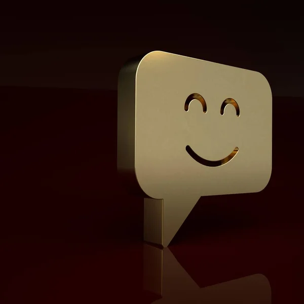 Gold Smile face icon isolated on brown background. Smiling emoticon. Happy smiley chat symbol. Minimalism concept. 3D render illustration.