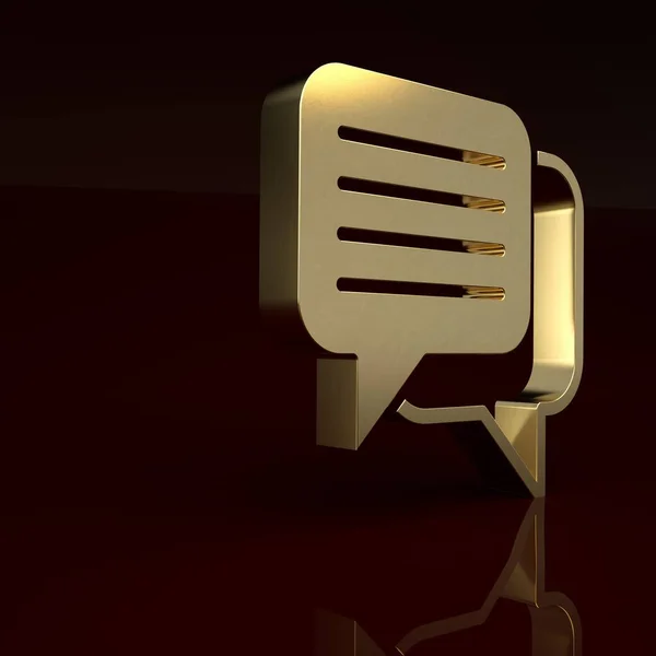 Gold Speech bubble chat icon isolated on brown background. Message icon. Communication or comment chat symbol. Minimalism concept. 3D render illustration.