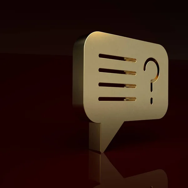 Gold Unknown search icon isolated on brown background. Magnifying glass and question mark. Minimalism concept. 3D render illustration.