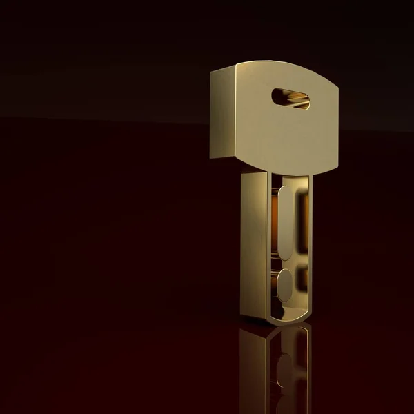 Gold Car key with remote icon isolated on brown background. Car key and alarm system. Minimalism concept. 3D render illustration.