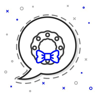 Beyaz arka planda izole edilmiş çizgi Noel çelengi simgesi. Mutlu Noeller ve mutlu yıllar. Renkli taslak konsepti. Vektör.