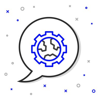 Dünya 'nın Küre Küresi beyaz arka planda izole edilmiş dişli ya da dişli simgesi. Parametreler ayarlanıyor. Global Seçenekler. Renkli taslak konsepti. Vektör.