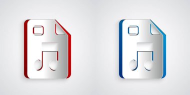 Kağıt kesiği MP3 dosya belgesi. Gri arkaplanda izole edilmiş mp3 düğmesi simgesi indir. Mp3 müzik format işareti. MP3 dosya sembolü. Kağıt sanatı tarzı. Vektör.