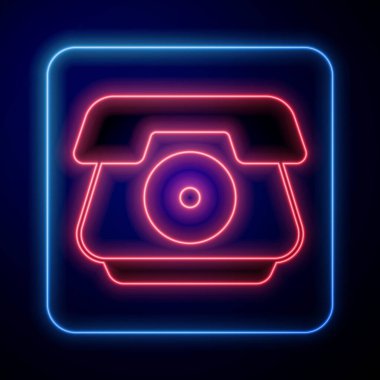 Parlayan neon telefon ahizesi simgesi siyah arkaplanda izole edildi. Telefon işareti. Vektör.