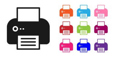 Siyah Yazıcı simgesi beyaz arkaplanda izole edildi. Simgeleri renklendirin. Vektör.