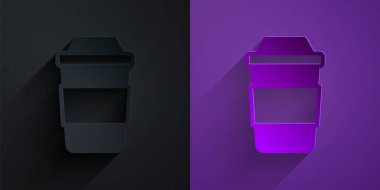 Kağıt kesiği çay ikonu. Mor arka planda siyah üzerine izole edilmiş. Kağıt sanatı tarzı. Vektör.