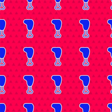 Mavi Tavuk bacak ikonu kırmızı zeminde izole edilmiş pürüzsüz desen. Tavuk budu. Vektör.