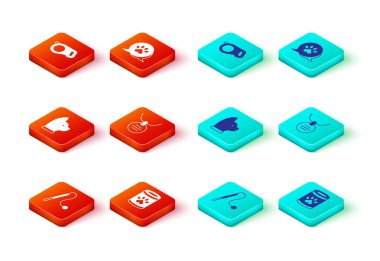 Kedi oyuncağı konserve kedi tasması Paw izi ve geri çekilebilir ip tasma ikonu olan Cat Collar 'ı ayarla. Vektör.