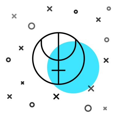 Siyah çizgi Neptün gezegeni simgesi beyaz arkaplanda izole edilmiş. Astroloji, numeroloji, yıldız falı, astronomi. Rastgele dinamik şekiller. Vektör.