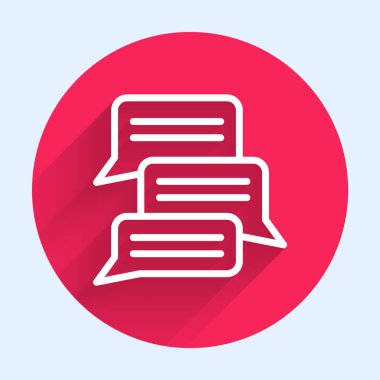 Beyaz Hat Çevrimiçi Psikolojik Danışmanlık Mesafesi ikonu uzun gölgeli arka plan izole. Psikoterapi, psikolojik yardım, online psikiyatrist danışmanlığı. Kırmızı daire düğmesi. Vektör.